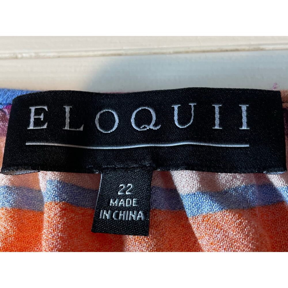 Eloquii Striped Mini Dress Sz 22 Tie Neck Tassels Long Balloon Sleeves Colorful - Picture 4 of 10